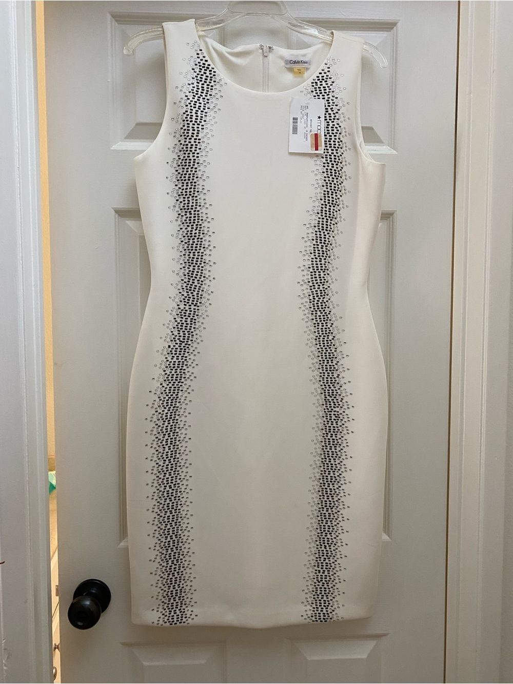 Calvin Klein Cream Sleeveless Midi Dress with Black Dot Embellishment